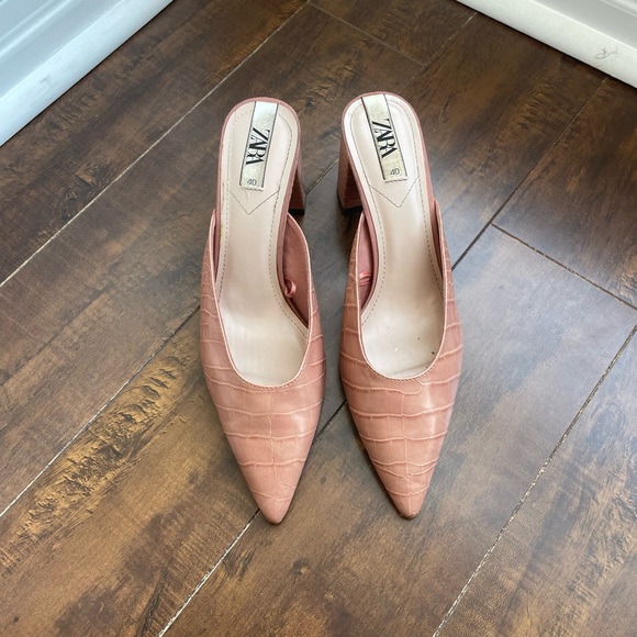 Zara Croc Pink Pointed Toe Mules - Size 40 (9.5) - Picture 3 of 8
